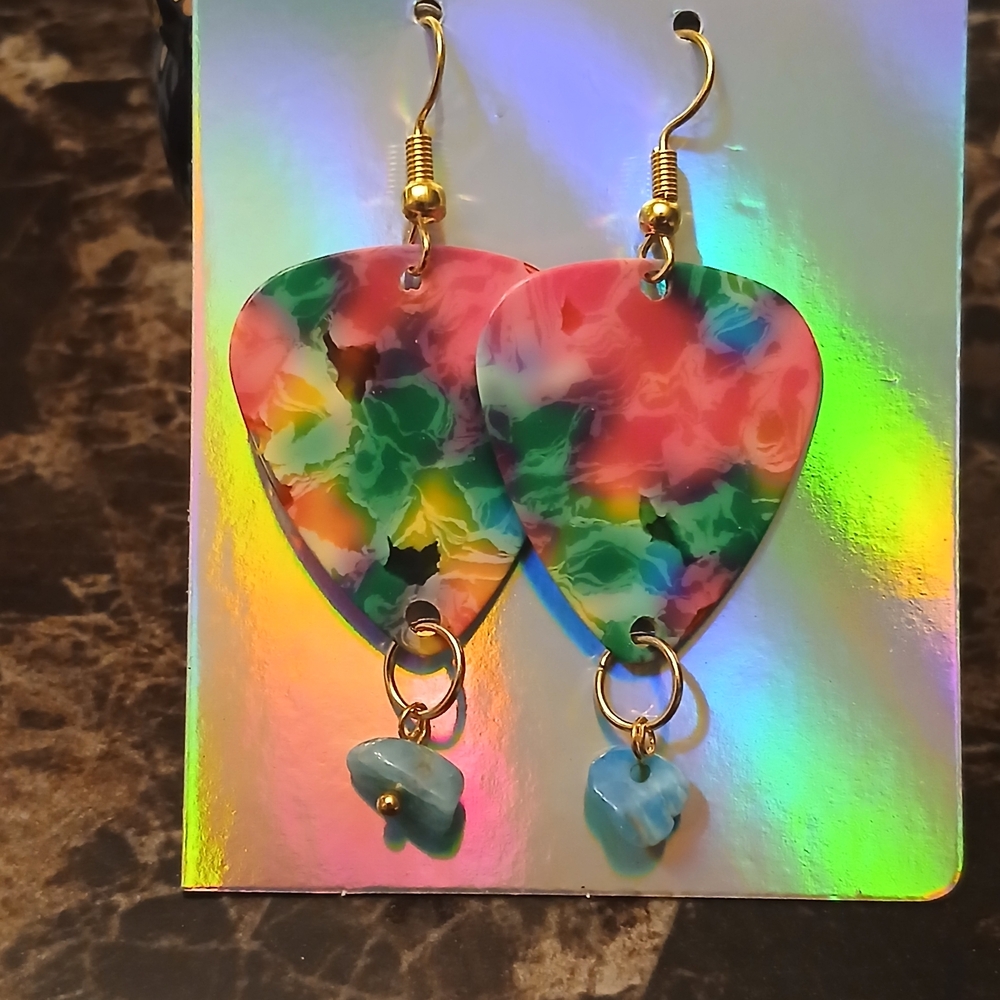 Multi-Color Heart Drop Earrings with Blue Accent - Unbranded